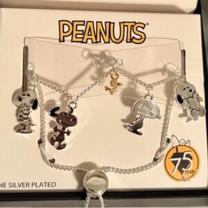 Peanuts 75th Anniversary Snoopy and Woodstock Silver Plated Lariat Bracelet